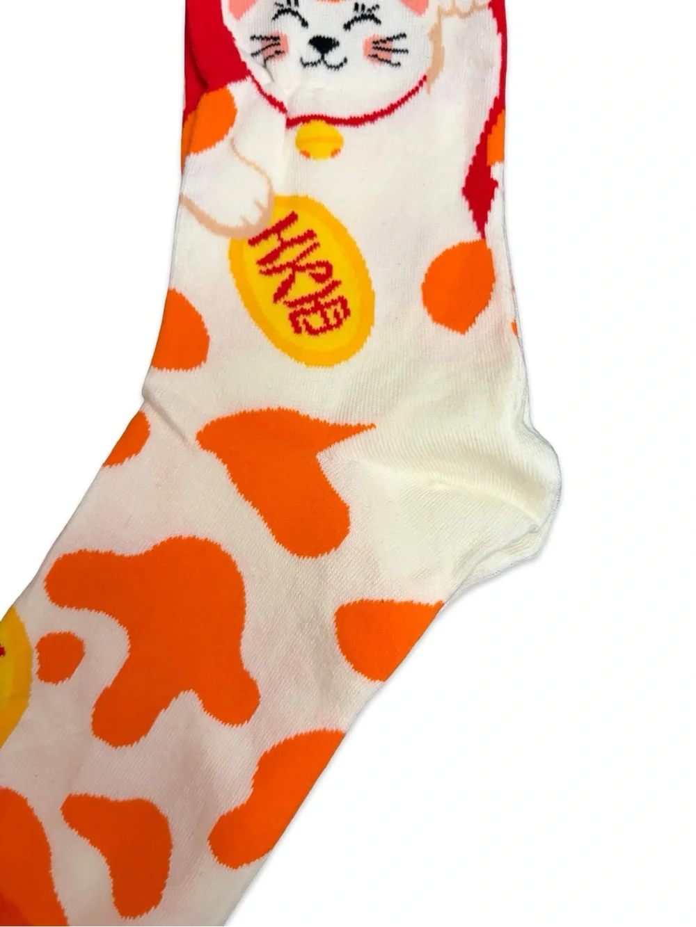 Lucky Cat Cow Print Novelty Crew Socks One Size Fits Most